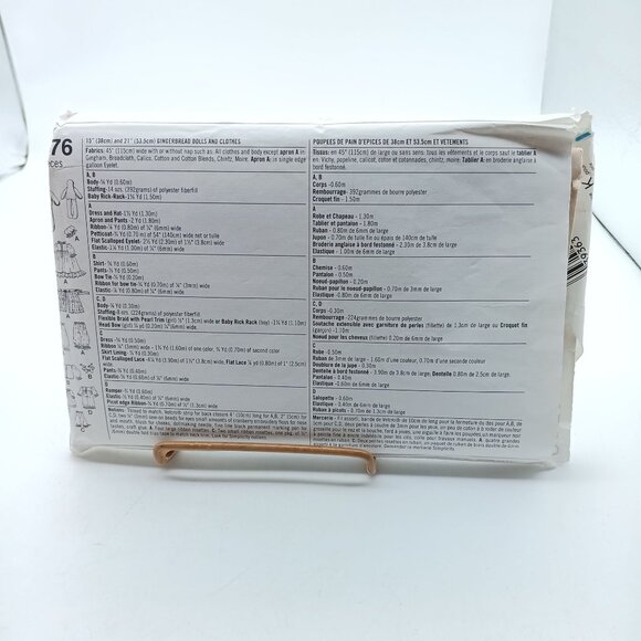 Simplicity Crafts 9676 Vintage Gingerbread Doll & Clothes Sewing Pattern 1995 - Picture 2 of 2